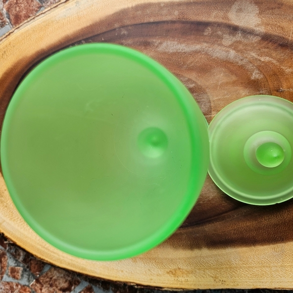 Vintage Uranium Green Frosted Satin Glass Apothecary Jar with Lid